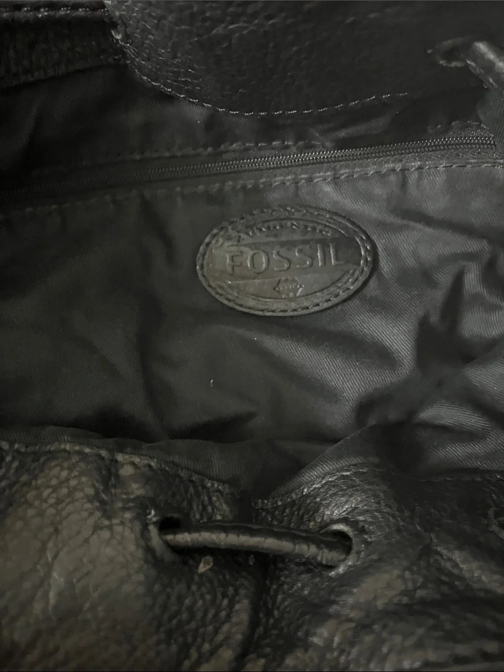 Fossil Black Leather Drawstring Crossbody with Gold Hardware